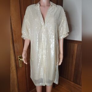 NWT Every Champagne Sequin Button Down Dress XL
